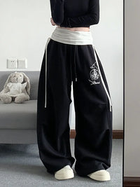 Layered High Waist Baggy Boyfriend Sweatpants Joggers Trousers — vista posteriore