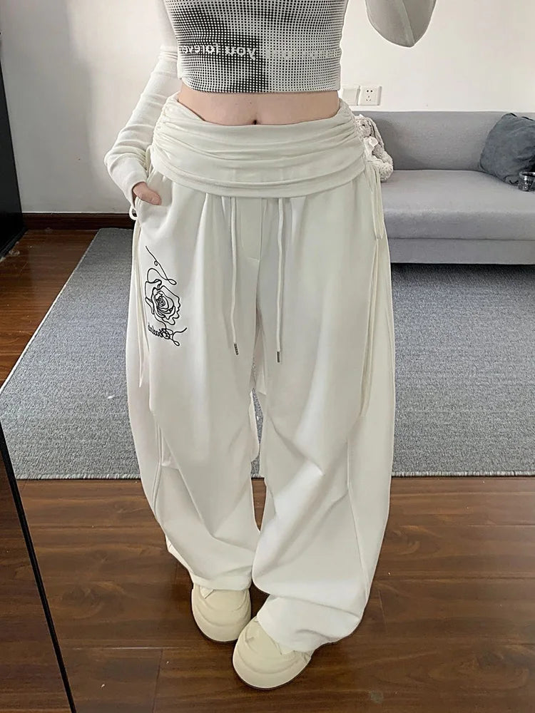 Layered High Waist Baggy Boyfriend Sweatpants Joggers Trousers — dettaglio della stampa