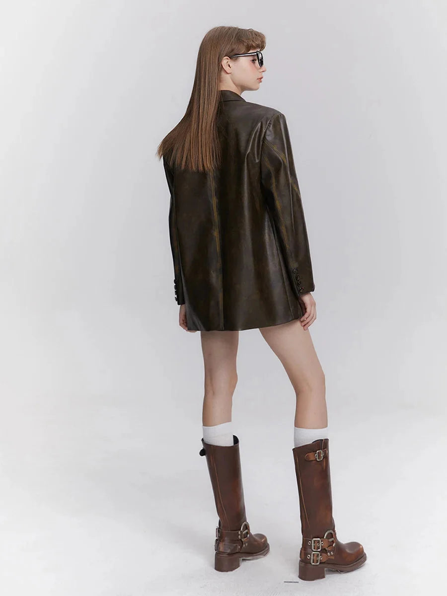 Leather Blazer Maillard Style Jacket — vista laterale
