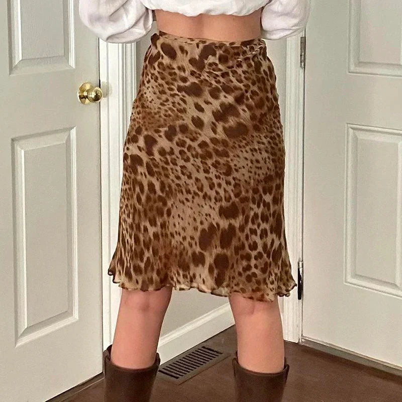 Leopard Print Mesh Flowy Midi Skirt — dettaglio