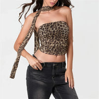 Leopard Print Ruched Strapless Bandeau Tube Top Sexy — dettaglio della stampa