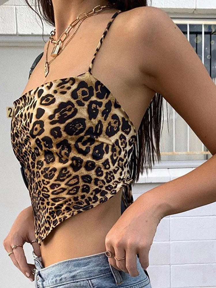 Leopard Print Strapy Back Top — vista posteriore