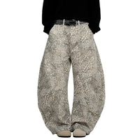 Light Leopard Print Baggy Denim Curved Barrel Jeans — vista posteriore