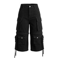 Long Black Boyfriend Cargo Jorts — vista frontale