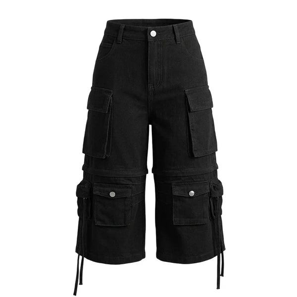 Long Black Boyfriend Cargo Jorts — vista frontale