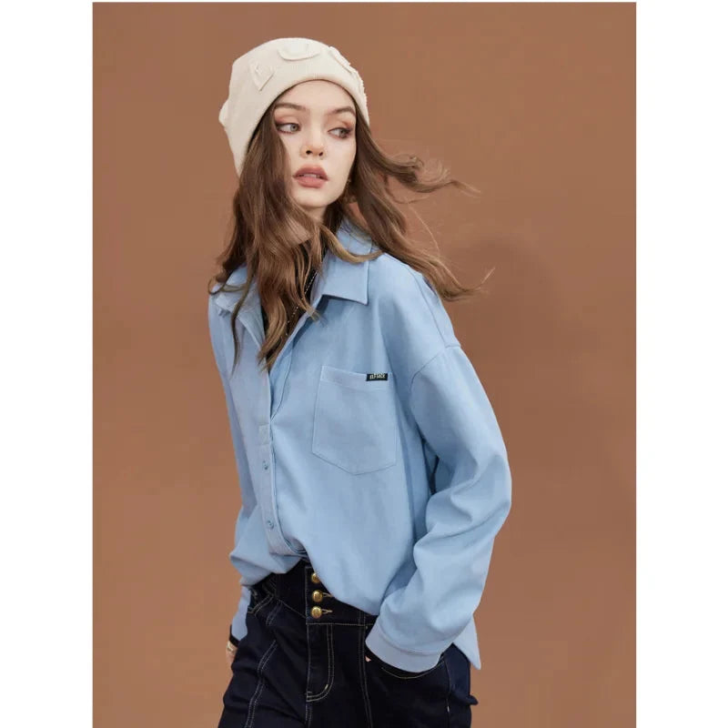 Long Sleeve Button Up Blouse Shirt — vista laterale