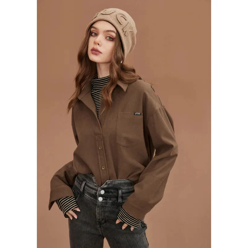 Long Sleeve Button Up Blouse Shirt — vista frontale