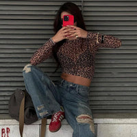 Long Sleeve Mesh Leopard Print Top — dettaglio