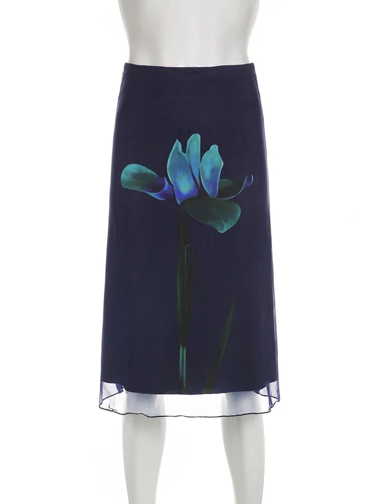 Loose Mesh Floral Flowy Midi Skirt — in alternativa
