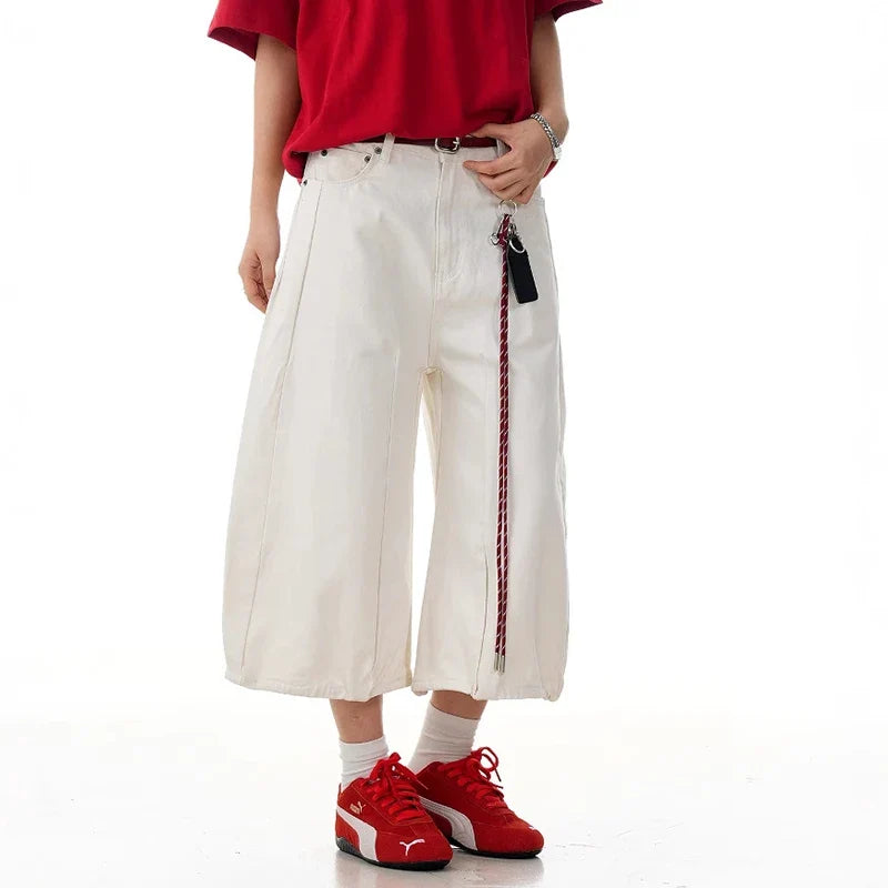 Loose Wide Leg White Long Denim Shorts Jorts — in alternativa