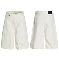 Loose Wide Leg White Long Denim Shorts Jorts — vista frontale