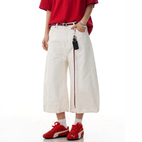 Loose Wide Leg White Long Denim Shorts Jorts — vista posteriore