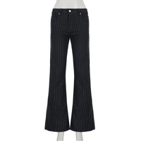 Low Rise Pinstripe Black Flared Denim Jeans — dettaglio del tessuto