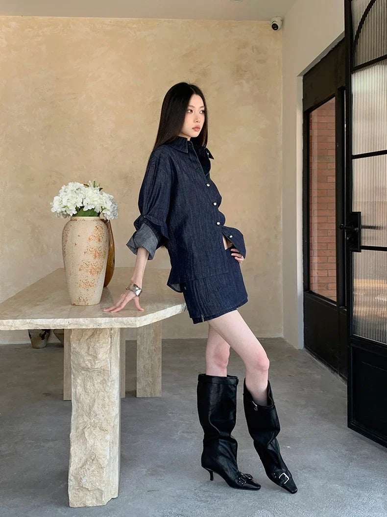 Matching Denim Shirt and Skirt Set — dettaglio