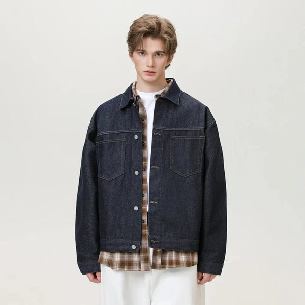 Y2K Mens Contrast Stitching Denim Workwear Jacket