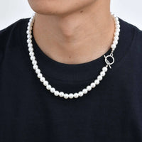 Mens Imitation Pearl Beaded Necklace — vista laterale