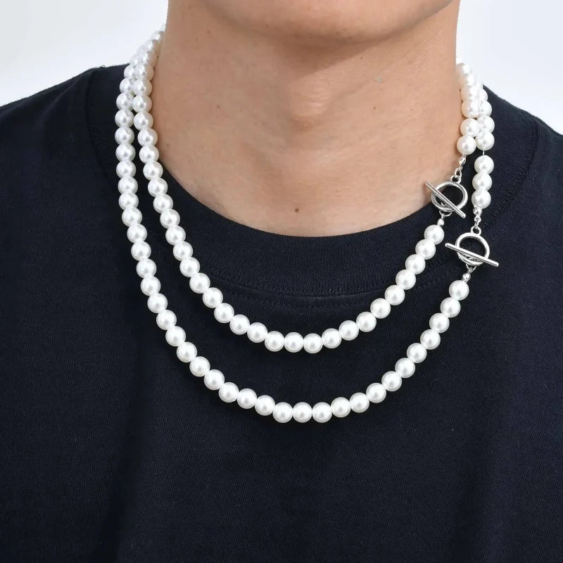 Mens Imitation Pearl Beaded Necklace — vista posteriore
