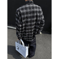 Mens Plaid Rhinestone Long Sleeve Button Up Shirt — vista laterale