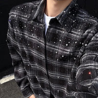 Mens Plaid Rhinestone Long Sleeve Button Up Shirt — in alternativa