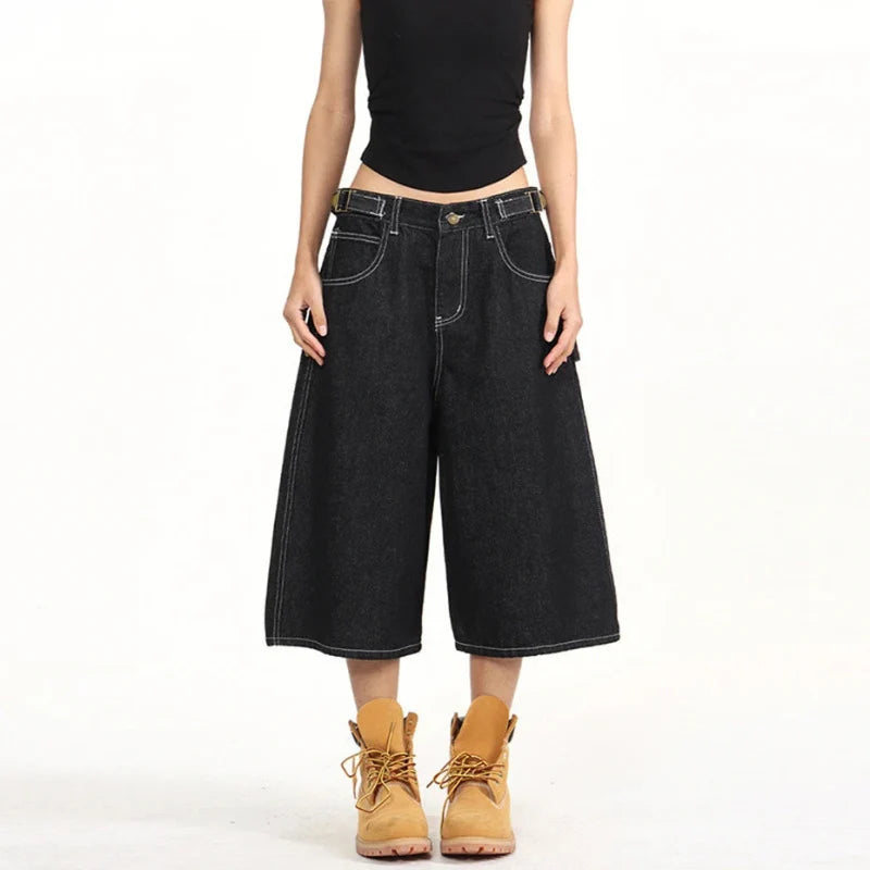 Mens Wide Leg Denim Carpenter Shorts Jorts — dettaglio