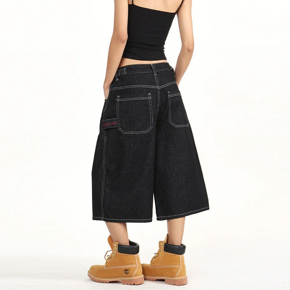 Mens Wide Leg Denim Carpenter Shorts Jorts — in alternativa