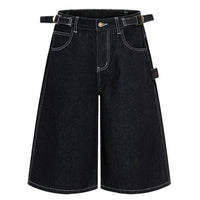Mens Wide Leg Denim Carpenter Shorts Jorts — vista frontale
