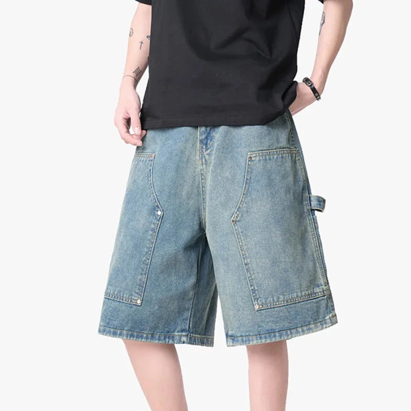 Mens Workwear Cargo Denim Shorts Jorts — vista laterale