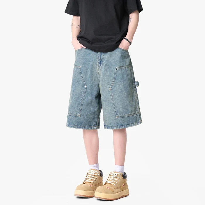 Mens Workwear Cargo Denim Shorts Jorts — vista posteriore