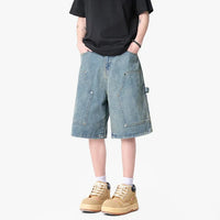 Mens Workwear Cargo Denim Shorts Jorts — vista posteriore
