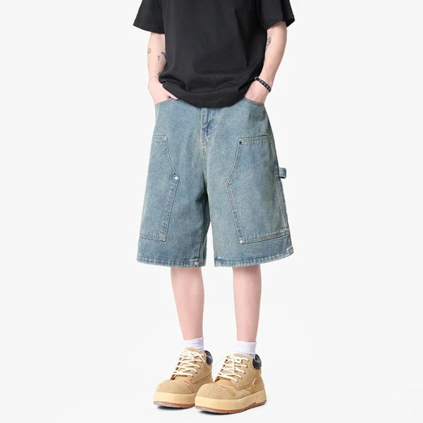 Y2K Mens Workwear Cargo Denim Shorts Jorts