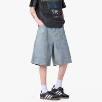 Mens Workwear Cargo Denim Shorts Jorts — dettaglio