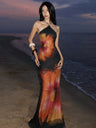 Y2K Mesh Flower Print Halter Sleeveless Maxi Dress