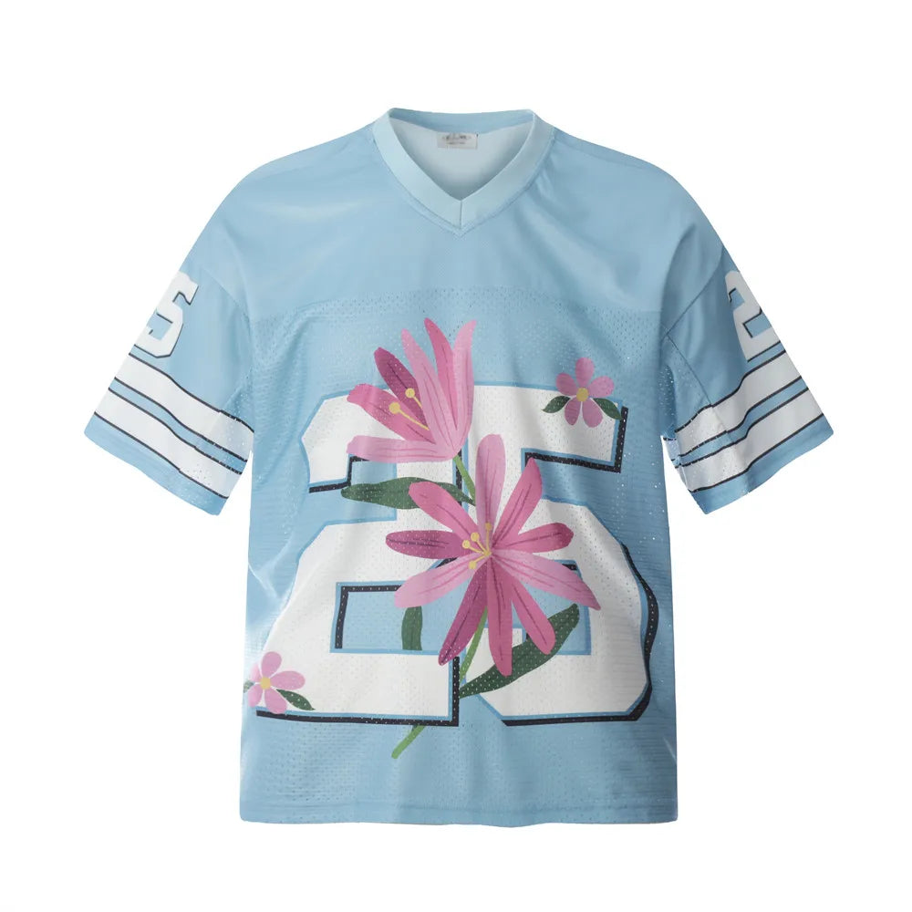 Mesh V Neck "Flower Print" Football Jersey — vista frontale
