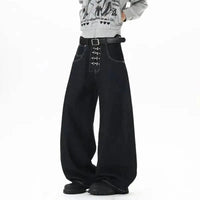 Metal Buckle Zip Wide Leg Jeans — vista posteriore