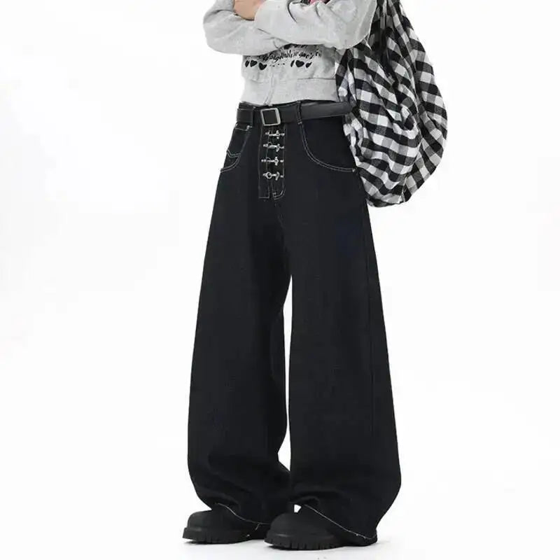 Metal Buckle Zip Wide Leg Jeans — dettaglio della stampa