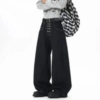 Metal Buckle Zip Wide Leg Jeans — dettaglio della stampa