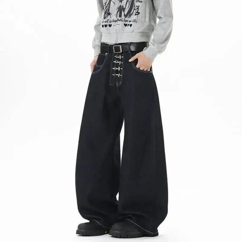 Metal Buckle Zip Wide Leg Jeans — vista frontale