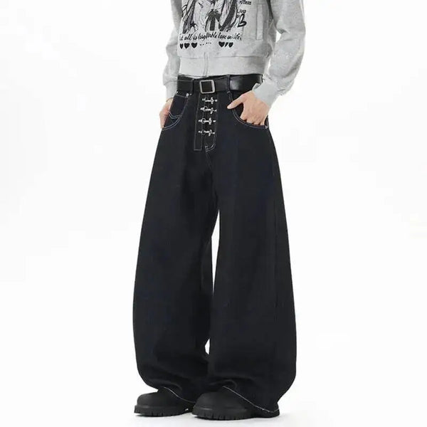 Metal Buckle Zip Wide Leg Jeans — vista frontale