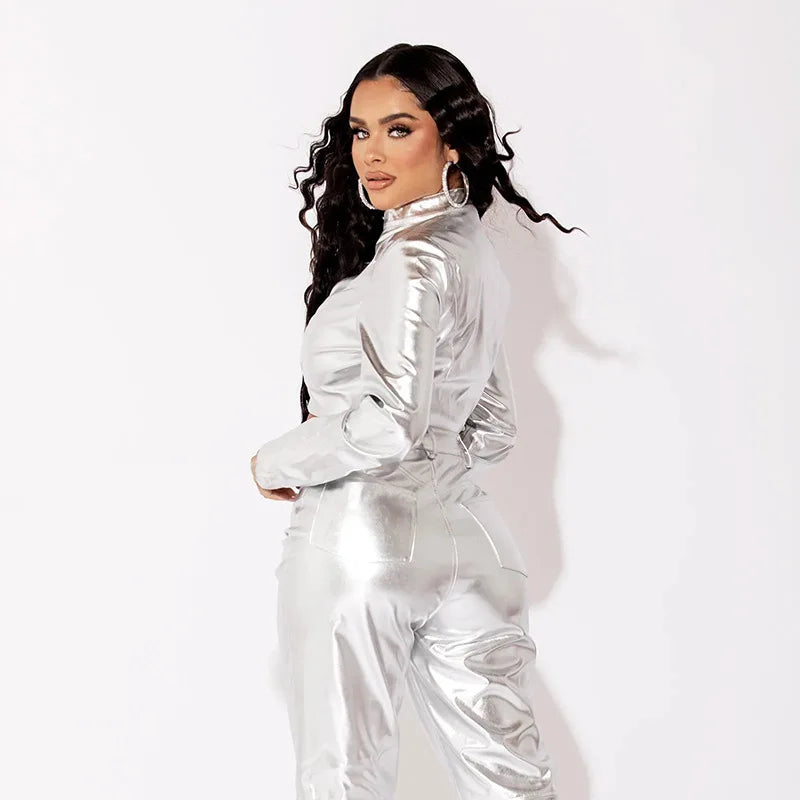 Metallic Cropped Zip Up Jacket — dettaglio della stampa