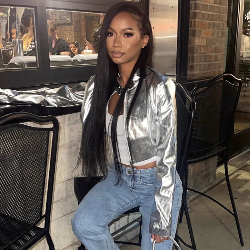 Metallic Cropped Zip Up Jacket — in alternativa