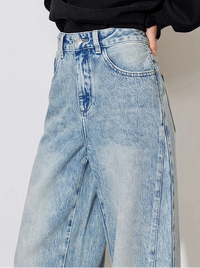 Mid Waist Straight Boyfriend Fit Denim Jeans — vista laterale
