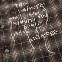"Minutes" Plaid Mock Two Piece Long Sleeve Button Up Shirt Top — vista laterale