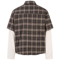 "Minutes" Plaid Mock Two Piece Long Sleeve Button Up Shirt Top — dettaglio della stampa
