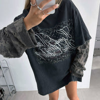 Mock Two Piece Distressed Long Sleeve T Shirt — dettaglio