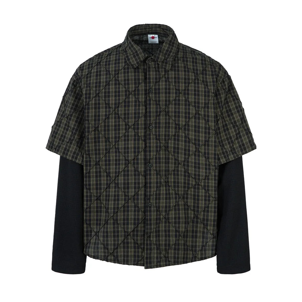Mock Two Piece Long Sleeve Button Down Shirt — vista frontale