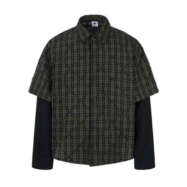 Mock Two Piece Long Sleeve Button Down Shirt — vista frontale