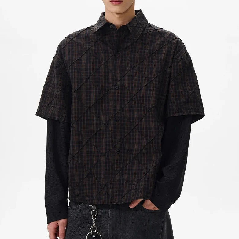 Mock Two Piece Long Sleeve Button Down Shirt — dettaglio