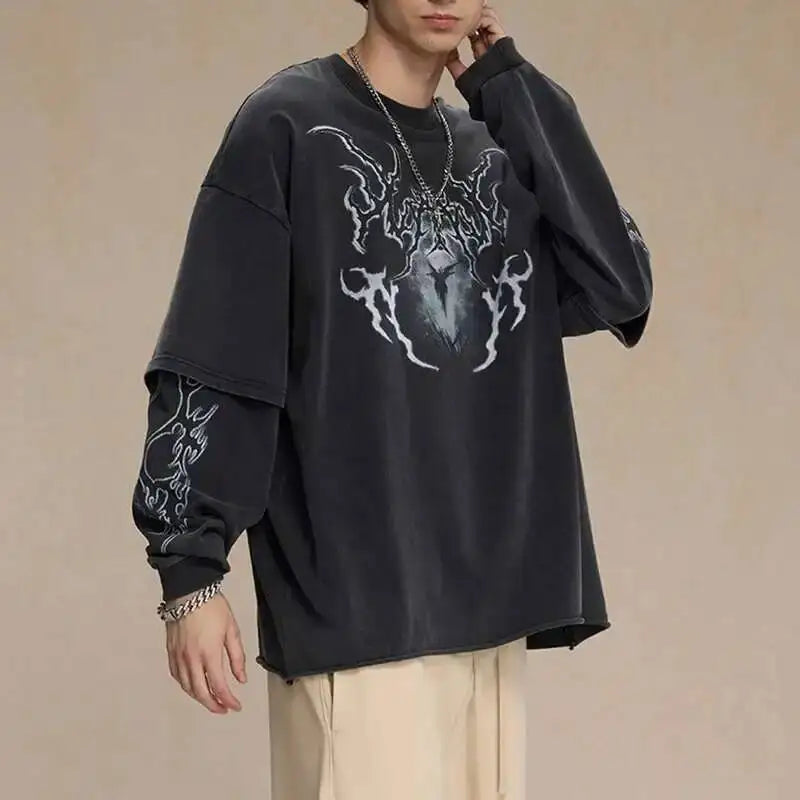 Mock Two Piece Spiritual Graphic Long Sleeve Top — vista posteriore
