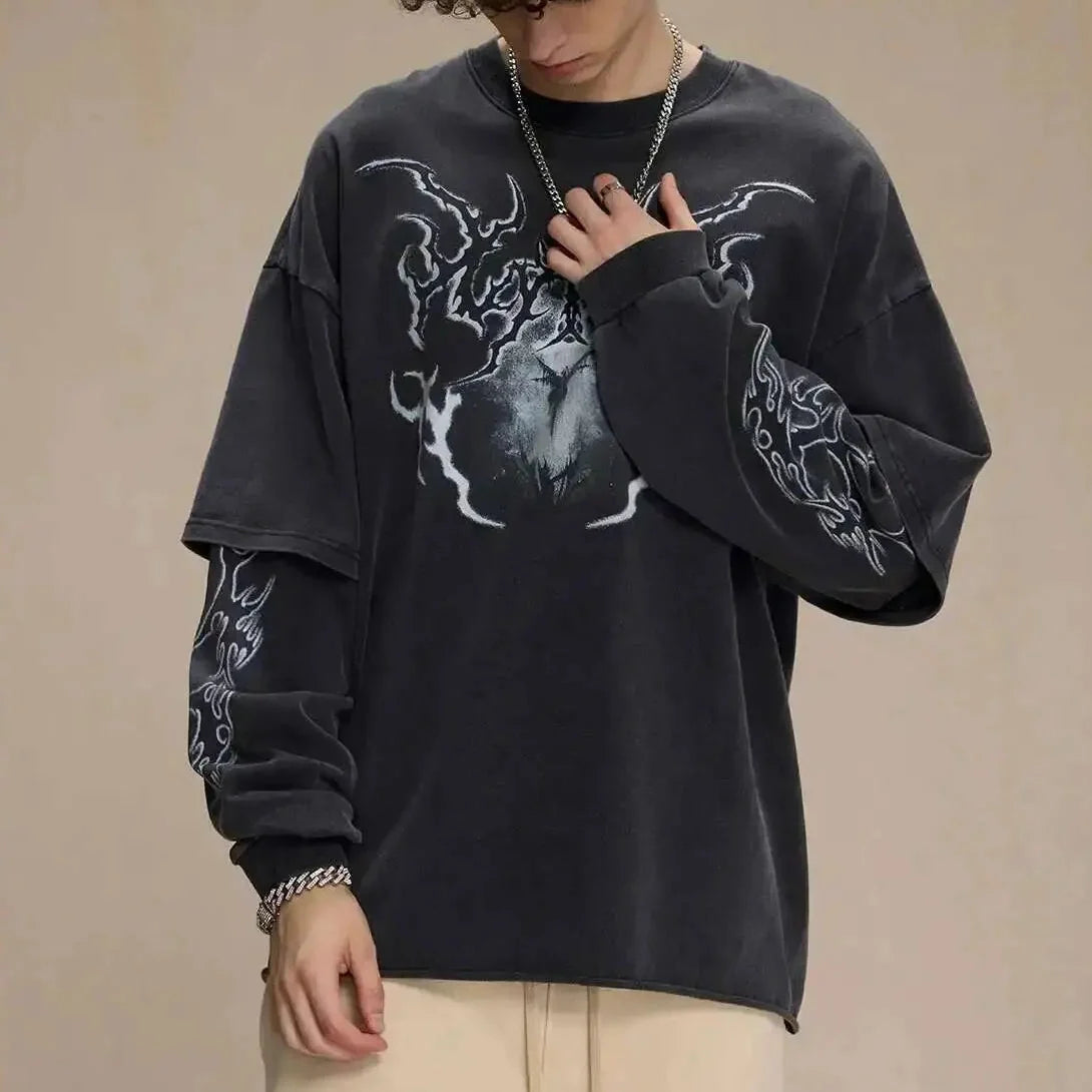 Mock Two Piece Spiritual Graphic Long Sleeve Top — dettaglio della stampa