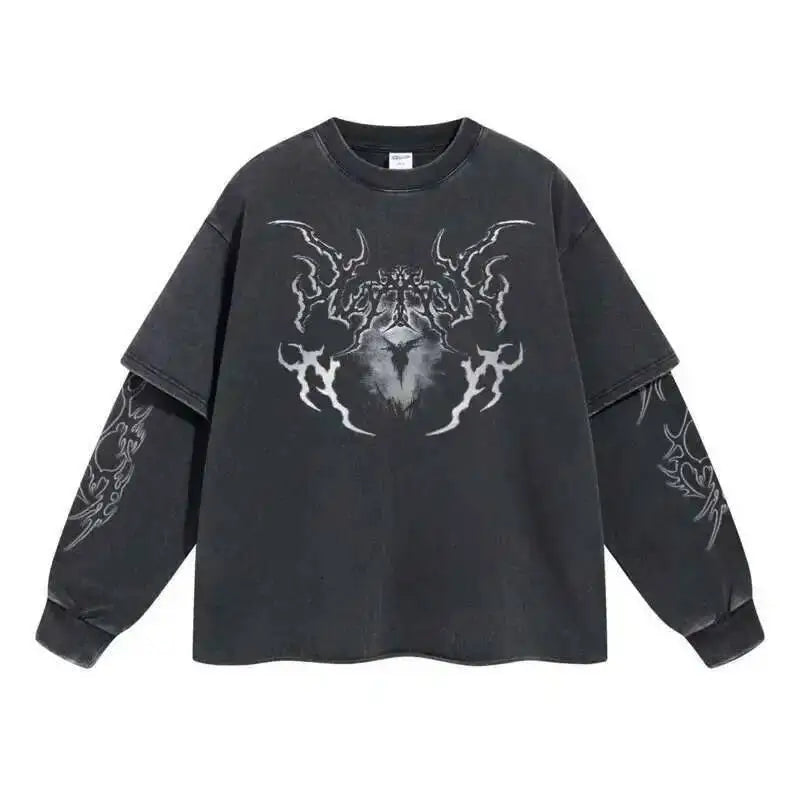 Mock Two Piece Spiritual Graphic Long Sleeve Top — vista frontale